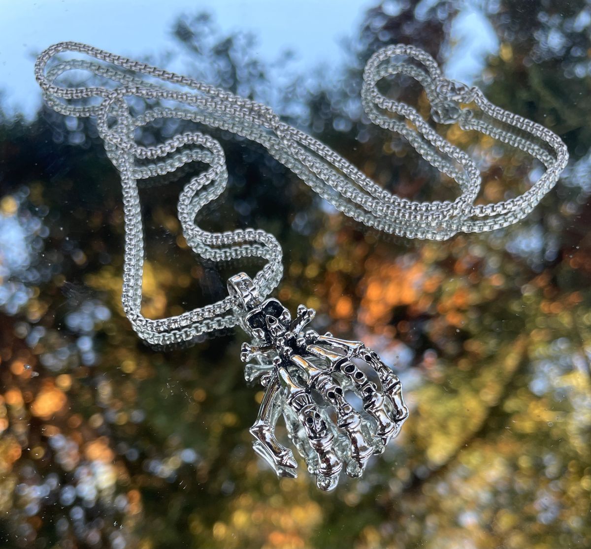 Bone Skull Hand Necklace