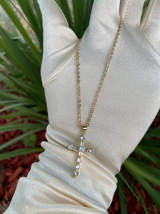 Gold Filled Diamond Cross Necklace