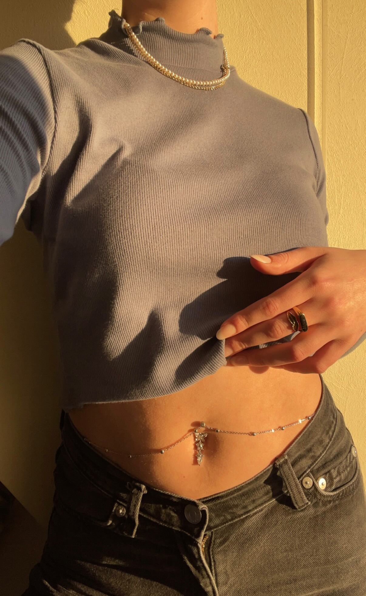 Diamond Butterfly Belly Ring Body Chain