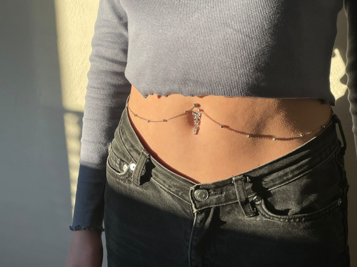Diamond Butterfly Belly Ring Body Chain