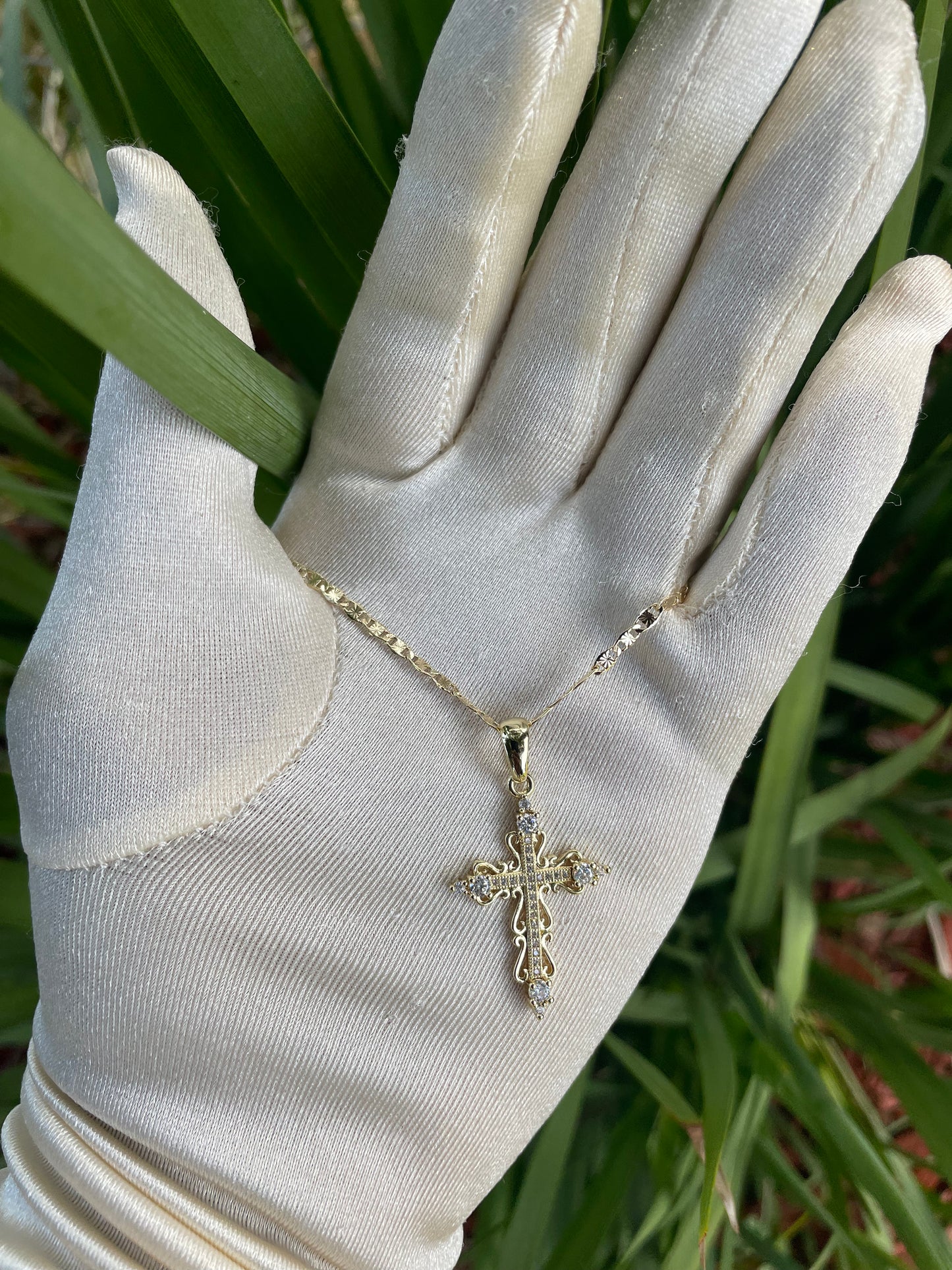 Golden Crystal Cross Necklace