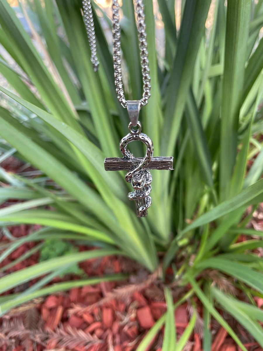 Wooden Snake Ankh Necklace