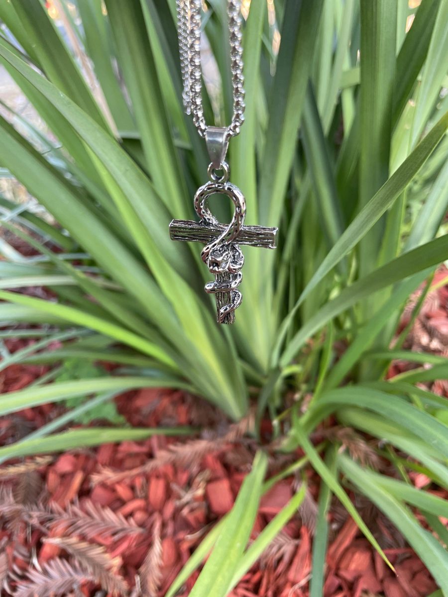 Wooden Snake Ankh Necklace