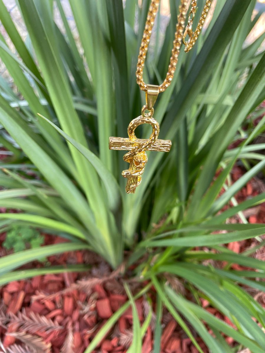 Wooden Snake Ankh Necklace