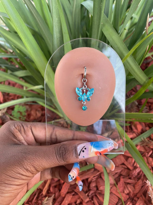 Blue Butterfly Non Piercing Belly Ring