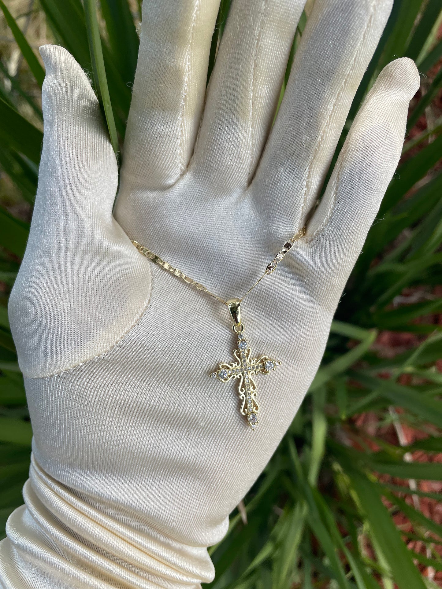 Golden Crystal Cross Necklace