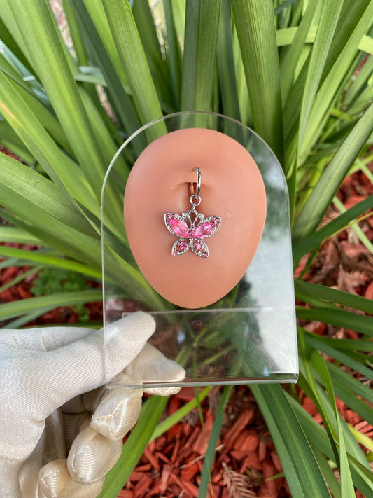 Pink Butterfly Non Piercing Belly Ring