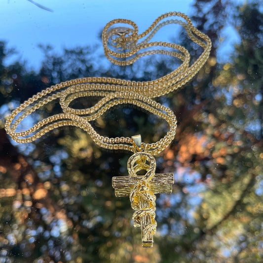 Wooden Snake Ankh Necklace